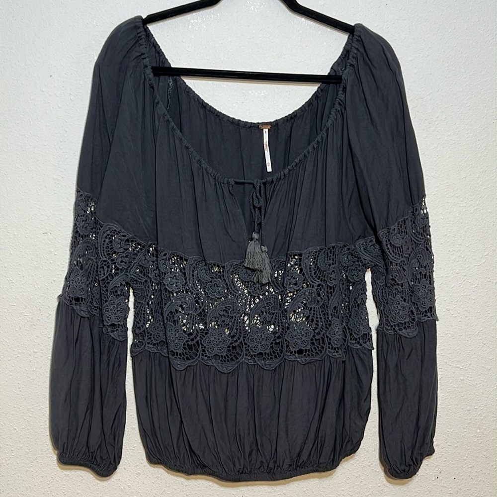 Free People Peasant Lace Top Boho Blouse Rodeo Prairie Size XSmall